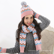 Factory supply woolen yarn winter women custom order knitted Winter 2 Piece Hat And Gloves Set